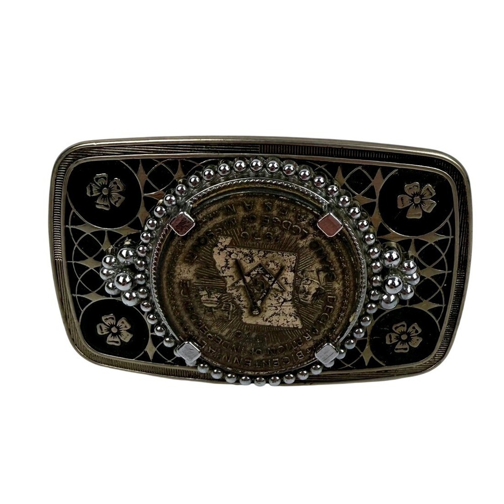Vintage Masonic Bicentennial Belt Buckle Compasses Fraternal - BQ